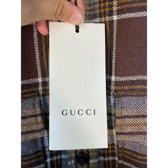 NWT Gucci Brown Wool Checked Button Down Shirt - Picture 7 of 11